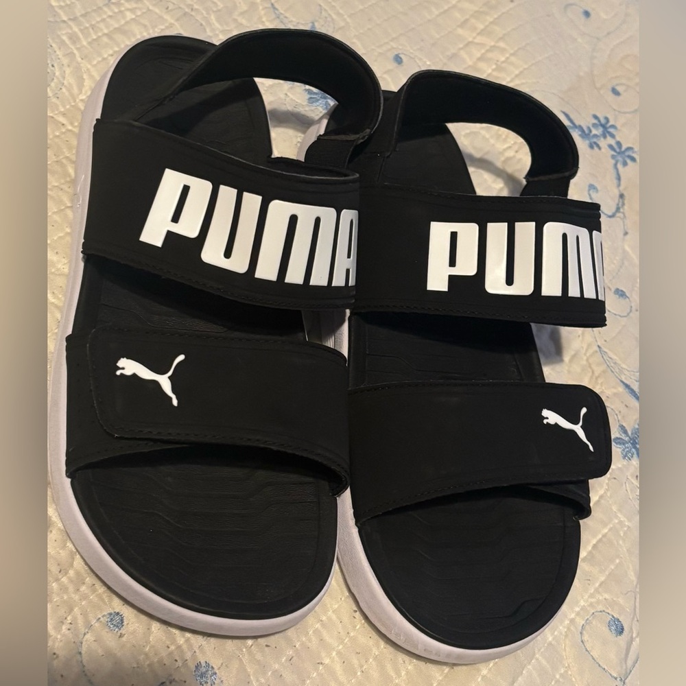 Puma Black Sporty Sandals With Cushioned Footbed